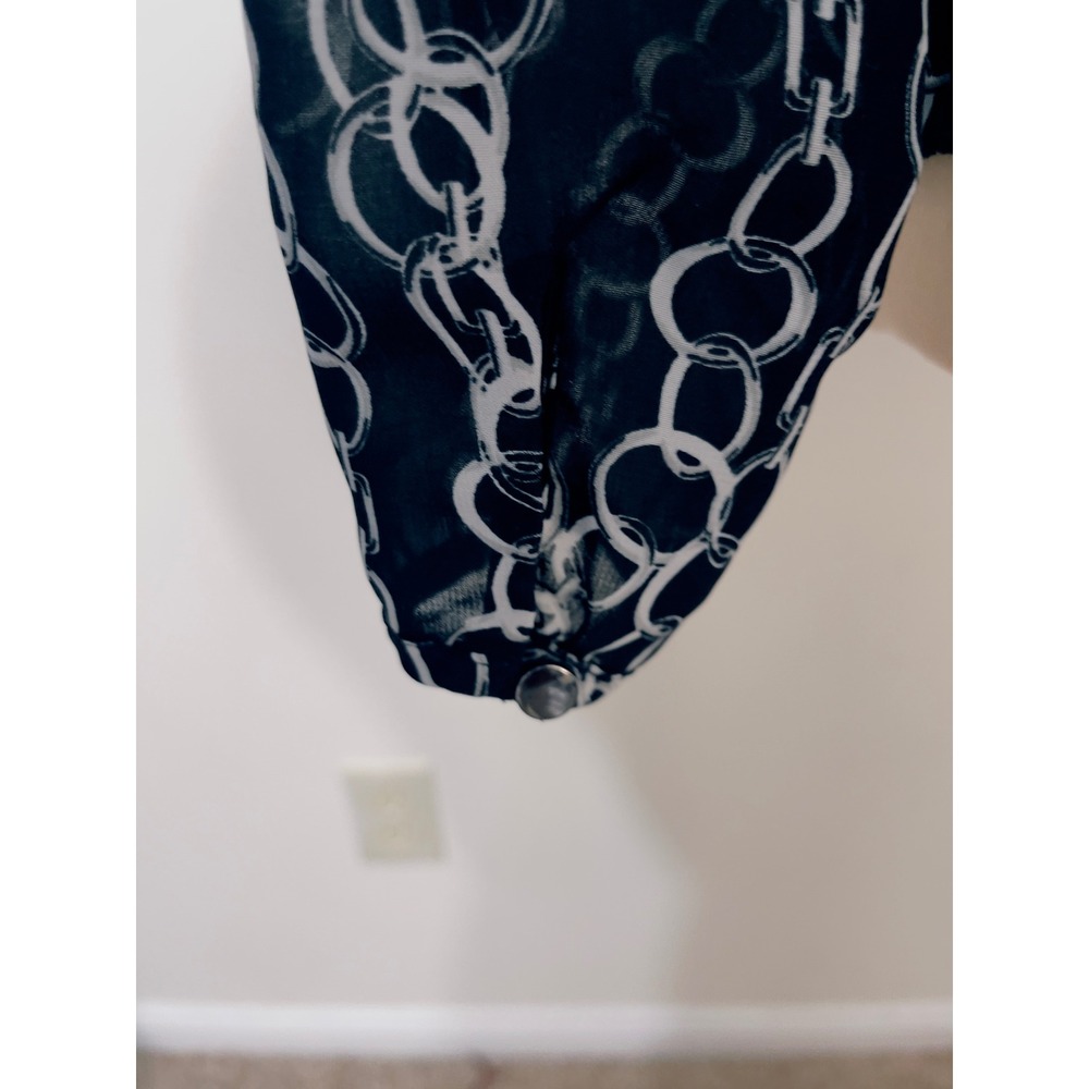 Banana Republic Women‎ Petite XXS Black White Chain Print Keyhole Back Blouse - Picture 7 of 9